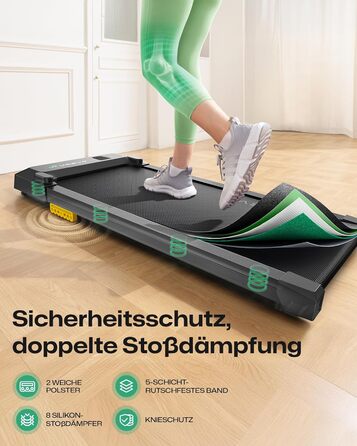 UREVO Smart Walking Pad: компактний біговий килимок під стіл з двома амортизаторами, додаток для фітнесу з відстеженням та режимом MIIT, керування пультом або додатком, чорний