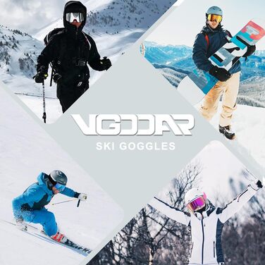 Снігові окуляри Vgooar з OTG циліндричною лінзою, регульованими ремінцями, 100% UV захистом, анти-туманне покриття для чоловіків та жінок, червоні