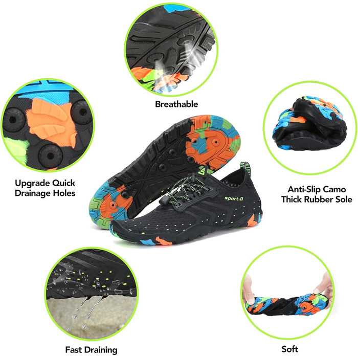 Чоботи для плавання та відпочинку на пляжі Saguaro: аквашузи, серф-шузи для жінок, чоловіків та дітей. Розміри 35-48, чорний колір.