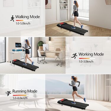 Біговий доріжка Romon для дому, Walking Pad з нахилом, компактний, подвійна амортизація до 120 кг, 2-6 км/год з LED-дисплеєм та Bluetooth APP, портативний, без монтажу, фітнес-обладнання для дому та офісу