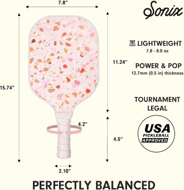 Набір для піклболу Sonix: 2 ракетки, 4 м'ячі, сумка. Поверхня з скловолокна, схвалено USAPA, дизайн Sherbet Konfetti