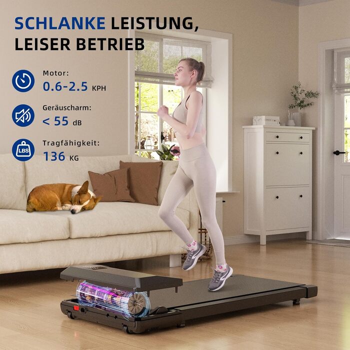 Lacuffy Raceable Walking Pad: Тиха ходунка з LCD-дисплеєм та керуванням через додаток, до 136 кг, для офісу та дому, з крокомером