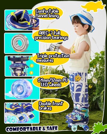 Дитячі ролики Kinder Dinosaurier з підсвічуванням, розмір регулюється, блакитні (26-29)