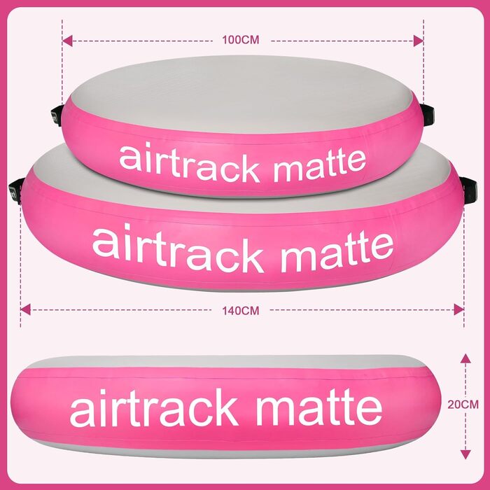 Airtrack Airspot надувний мат для гімнастики 140x20 см, рожевий - тренувальний мат для акробатики