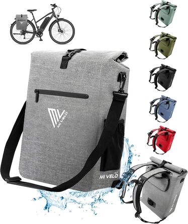 Велосумка MIVELO 3-в-1 для багажника, рюкзак і сумка через плече, водонепроникна, без ПВХ, з відсіком для ноутбука, сіра