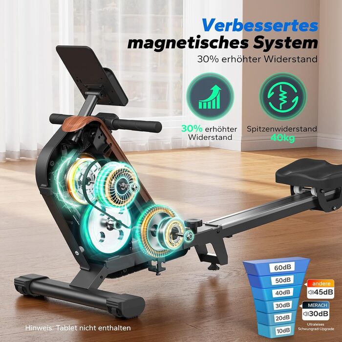 Гребний тренажер MERACH для дому, складаний, магнітний, тихий, з додатком, подовжені направляючі, електричне налаштування (самостійно)