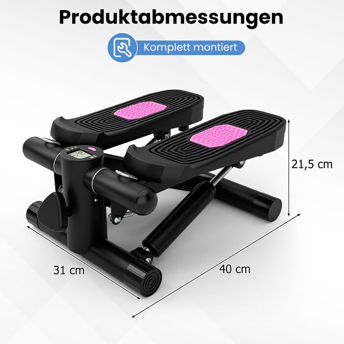 Міні степер GYMAX для дому з тросами, LCD-дисплеєм та регулюванням висоти, до 100 кг, чорний
