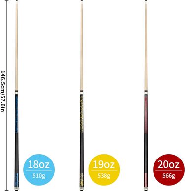 Більярдний кий LOTKEY 58'' (21 oz) з крейдою (3 набори) - міцний, для професіоналів