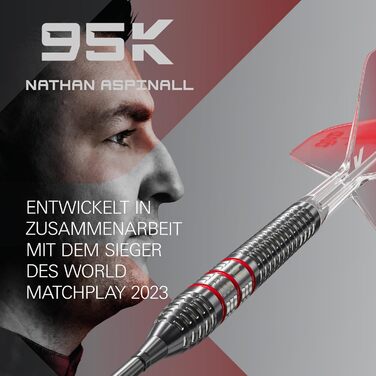 Дарти сталеві Nathan Aspinall 95K (24/26г) Wolfram 95% з польотами K-Flex та Swiss Storm Black SP - Професійний набір