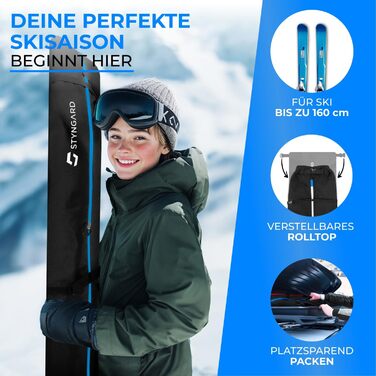 Дитячий мішок для лиж STYNGARD Andermatt (160 см) - міцний, з якісними замками, чорно-синій