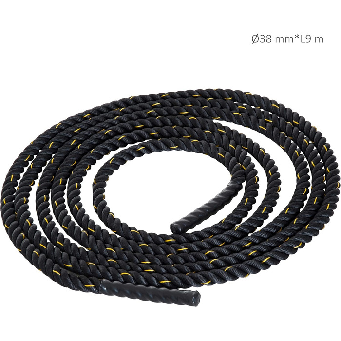 Тренажерська мотузка HOMCOM для силових тренувань, Ø38 мм, 9 м, чорно-жовта