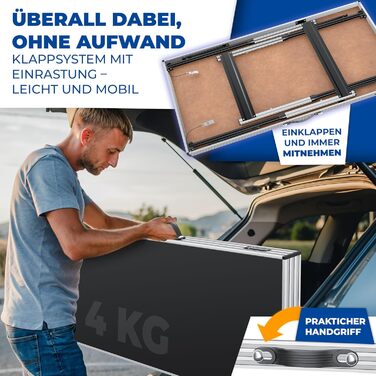 KESSER® Багатофункціональний стіл Profi 3-частини, 100x60 см, чорний. Стіл для обклеювання, ярмарку, кемпінгу, висота регулюється, вантажопідйомність 90 кг