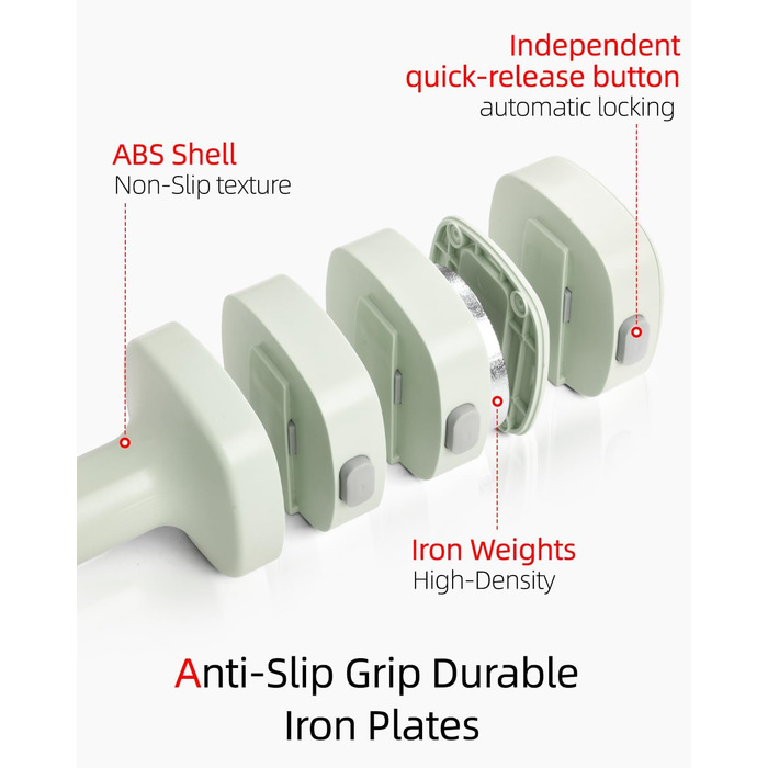 Набір гантелей Abahub 4-в-1: регульовані штанги для дому, фітнесу та силових тренувань. Підходить для жінок та початківців, вага 1-2.5 кг (зелені)