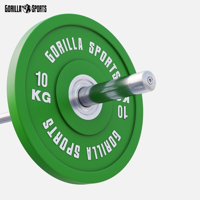 Бамперні диски GORILLA SPORTS 10 кг, гумові, 50 мм, для штанги, гантель, олімпійські, чавунні