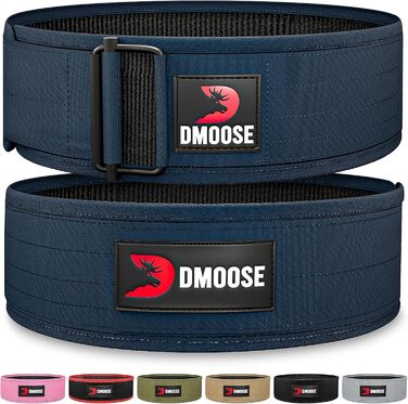 Пояс для важкої атлетики Dmoose 4'' з автозастібкою, нейлоновий, для бодібілдингу та фітнесу, підтримка спини, пауерліфтинг, чоловічий та жіночий, розмір XL (талія 102-114 см), темно-синій