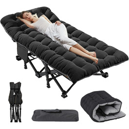 Розкладне ліжко ZIKEBTUY з матрацом, 200 кг, для кемпінгу та відпочинку, 190x71x36 см, з сумкою, сірий/чорний XL