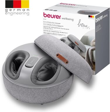 Масажер для ніг Beurer FM 120 2-в-1: шиацу, компресійний, з підігрівом, пуф, сірий текстиль, преміум