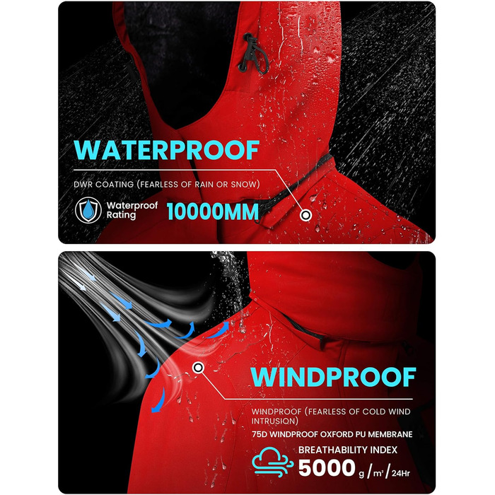Чоловіча водонепроникна лижна куртка WUFU, тепла зимова модель, захист від вітру та снігу, червона (Getaway Solids)