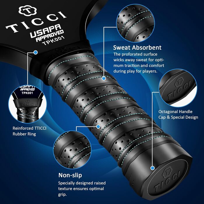 Набір пікбол paddles TICCI: 2 paddles, 4 м'ячики, сумка, схвалено USAPA