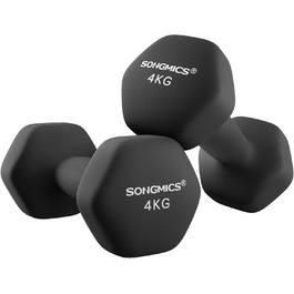 Гантелі SONGMICS 2 шт. по 4 кг, шестигранні, неопрена, для силових тренувань вдома, чорні