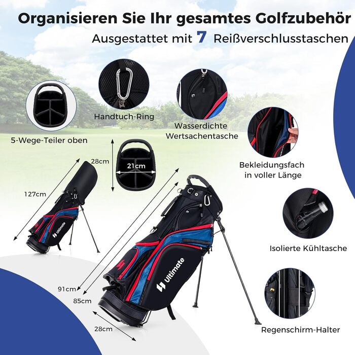 GYMAX Комплект гольф-клубу для чоловіків, повний набір гольф-клубу з драйвером #1, фейрвеєм #3, гібридом #5, залізом #5, #6, #7, #8, #9, #P, #S, паттером, 3 чохлами та переносною сумкою, блакитний