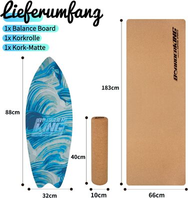 Балансборд BoarderKING Indoorboard Wave для серфінгу та скейтбордингу, тренування рівноваги та нейром'язової реакції, з захисним килимком (хвилястий дизайн)