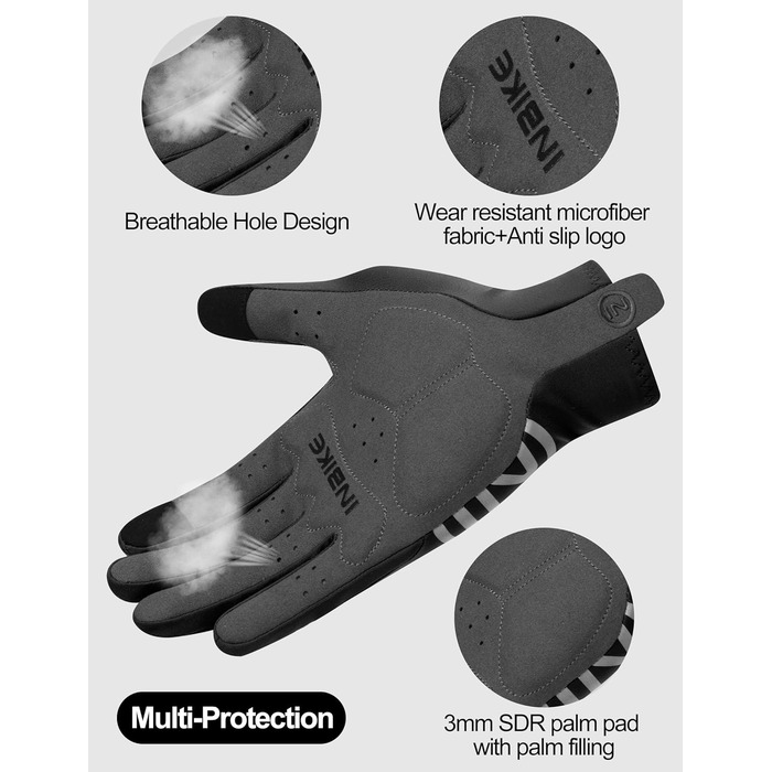 Велосипедні рукавички INBIKE для чоловіків та жінок, літні, дихаючі, MTB, довгі пальці, світловідбиваючі, антиковзні, чорні