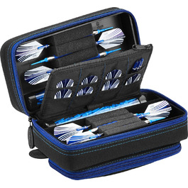 Чохол для дартс Casemaster Plazma Pro на 6 дротиків (м'які та сталеві), з великою фронтальною кишенею для мобільного, вбудованими тубусами для зберігання, кишенями для оперень та наконечників, з сапфіровим оздобленням