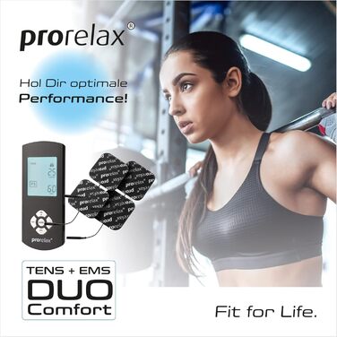 Prorelax TENS/EMS Duo Comfort Blackline: електростимулятор для м'язів та зняття болю | 2 терапії в одному пристрої, великий дисплей