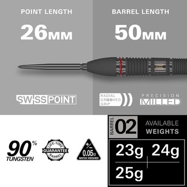 Професійний набір дартс Target Scope Swiss Point, стілдарти, 90% вольфрам, червоно-чорні, 21-25 г, з інструментом