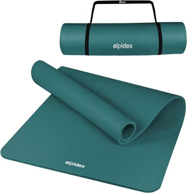 ALPIDEX Йога-мат товстий 1,5 см, гімнастичний килимок 190x80, нековзкий, без фталатів, для фітнесу, пілатесу, спорту, HIIT, фізіотерапії, ізоляційний, з ременем, бірюзовий