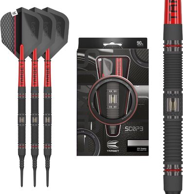 Набір електронних дартс Target Darts Scope Softdarts, 90% вольфрам, червоні та чорні дартси з Pixel-наконечниками, ваги 18/19/20/21 г