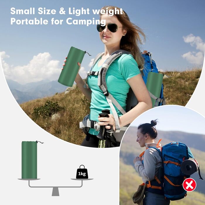 Надувний килимок Isomatte CIXMUS з самонадуванням, 10 см товщини, з насосом та подушкою, водонепроникний, для кемпінгу та відпочинку на природі, зелений