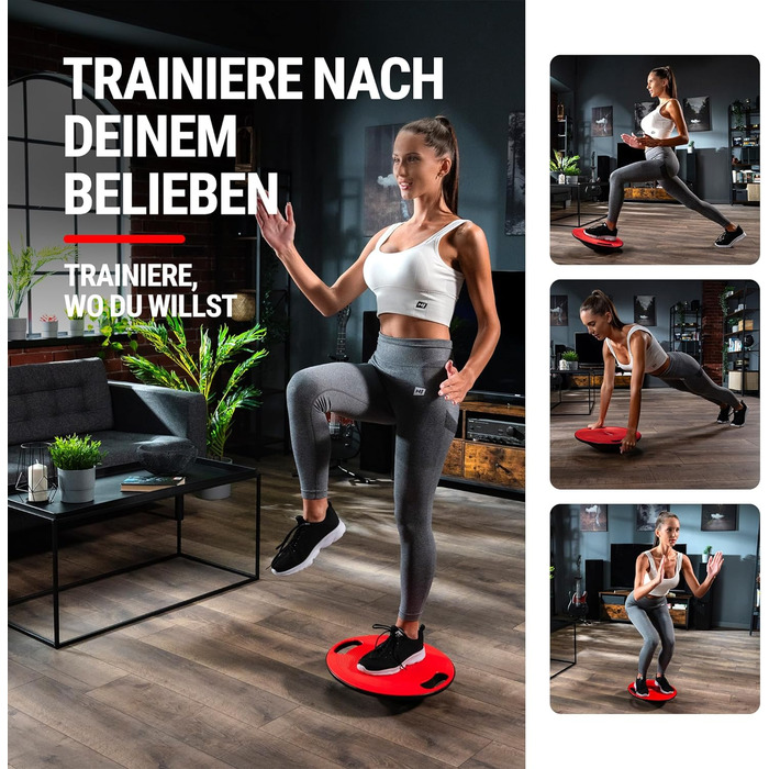 Hop-Sport Баланс Борд (Wackelbrett) - тренажер для рівноваги, пластик, 150 кг, з ручками, 40 см, червоний