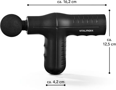 Масажний пістолет VITALmaxx з 4 насадками, акумуляторний, до 90 хв роботи, USB-C зарядка, портативний, для спорту, чорний/сріблястий