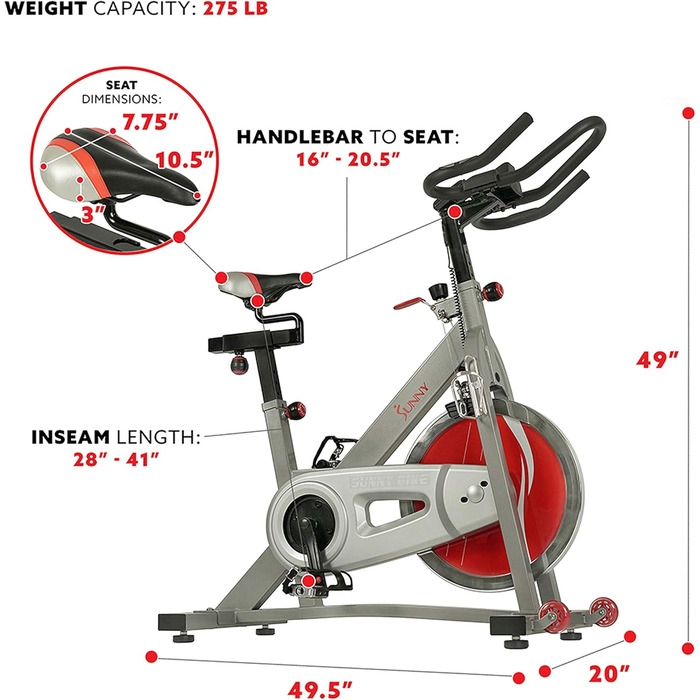 Велотренажер Sunny Health & Fitness Pro II з тримачем для пристроїв та розширеним дисплеєм, SF-B1995, для дому