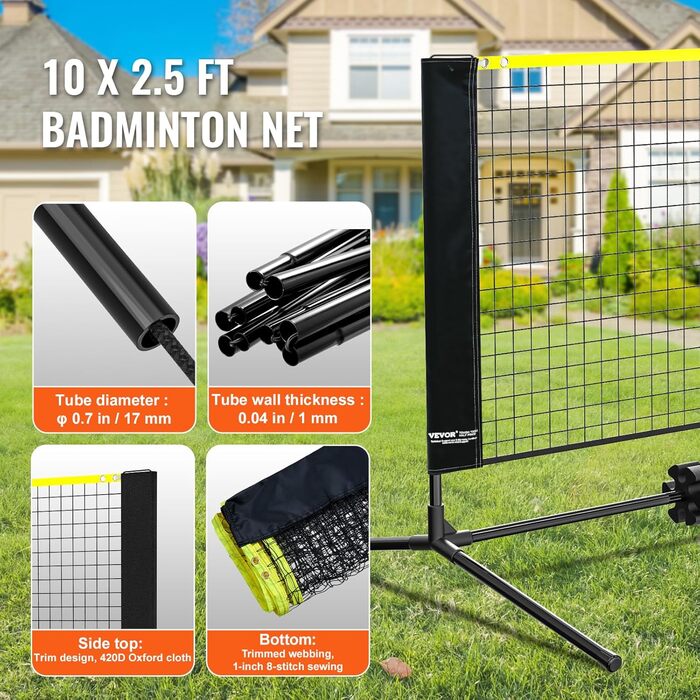 Набір для бадмінтону, волейболу, піклболу та тенісу VEVOR 3m - портативний, для вулиці