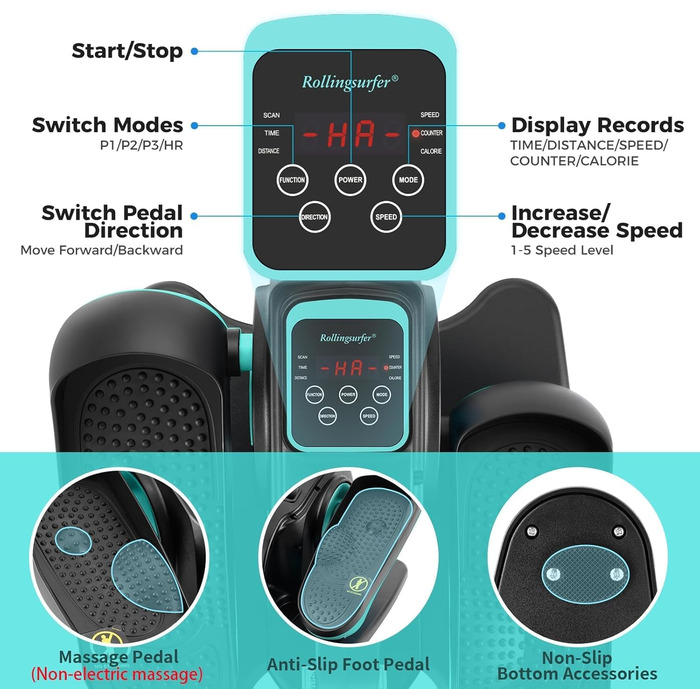 Електричний еліптичний тренажер для ніг з пультом керування, для дорослих та людей похилого віку, зелений