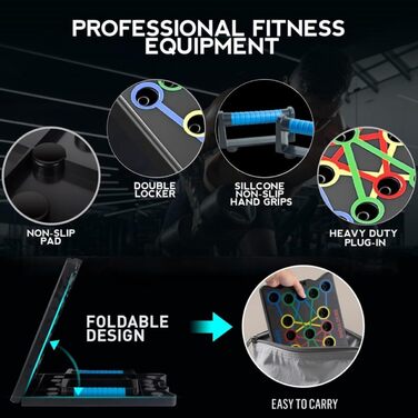 Лежанка для віджимань 24 в 1, складана, з ручками для тренування м'язів. Підходить для чоловіків та жінок (Чорний)