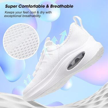 Жіночі кросівки з широкою колодкою та повітряною подушкою для бігу, тренувань, занять у залі, ходьби та тенісу. Легкі, дихаючі, з підтримкою склепіння стопи (36 EU, білий)