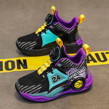 Дитячі баскетбольні кросівки Kinder - High-Top з амортизацією, легкі, антиковзкі, дихаючі, унісекс (33 EU, Чорний/Фіолетовий)