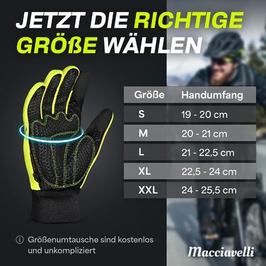 Велосипедні рукавички MACCIAVELLI® для чоловіків та жінок - теплі зимові терморукавички з підтримкою сенсорного екрану для шосе, MTB та гірського велосипеда. Вітро- та водонепроникні, неоново-жовто-зелені
