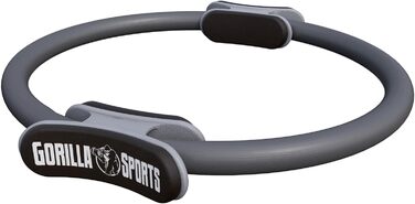 Пілатес кільце GORILLA SPORTS 36 см з подвійною ручкою, сіре, для йоги та фітнесу, з сумкою, антиковзке, легке, гумове, тренажер для стегон