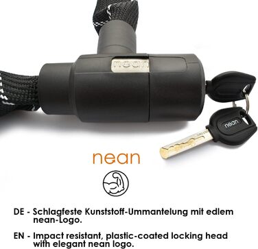 Замірний ланцюговий замок для велосипеда nean, посилений сталевий ланцюг з тканинним покриттям, 8x8x900мм, чорний (2 ключі)