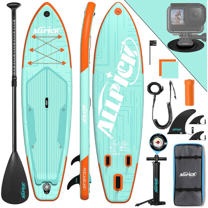 Надувний SUP Борд ALLPICK Premium Set: Комплектація для початківців та професіоналів, 200 кг, з тримачем для камери