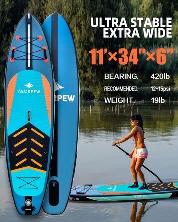 Надувне веслове SUP дошка для дорослих та підлітків, 88.9 см, професійного рівня, з комплектом аксесуарів (блакитна)