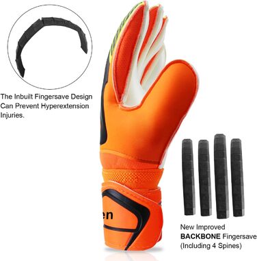 Воротарські рукавички JOYJ з FingerSave, дитячі унісекс, для футболу, Super-Grip, товстий латекс, помаранчеві (5)