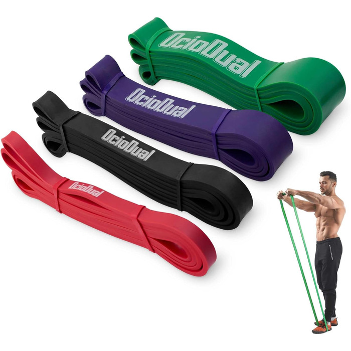 Еспандер гумовий OcioDual Fitnessband Latexband для фітнесу та спорту, червоно-чорно-фіолетово-зелений, опір 7-16 кг