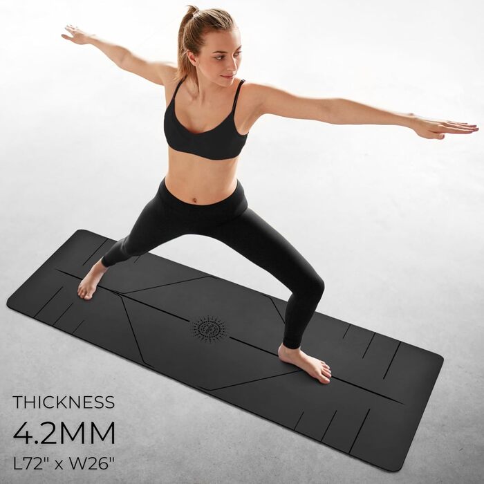 Преміум килимок для йоги Plyopic Ultra-Grip Pro — антиковзкий, стійкий до поту, з лініями вирівнювання, для йоги, пілатесу, тренувань, Бікрам та хот-йоги