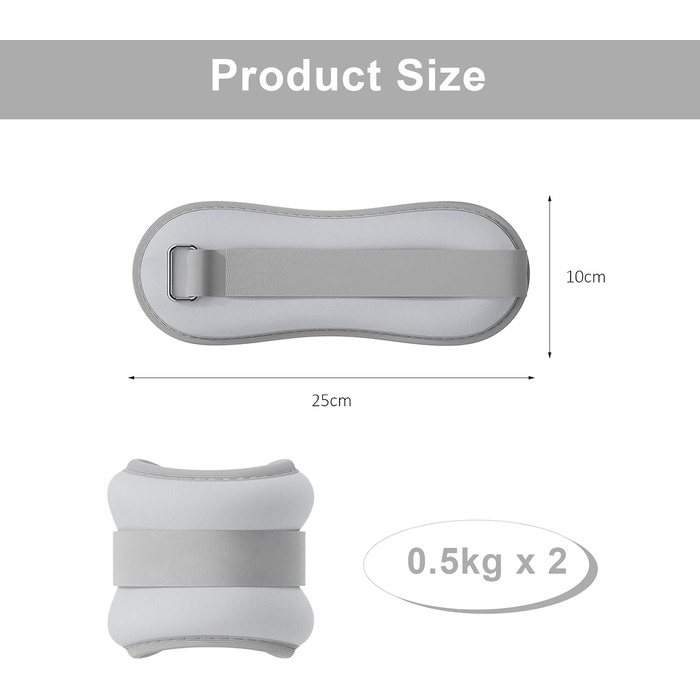 Важкі манжети для ніг та рук (0,5 кг) - 2 шт. для пілатесу, йоги, ходьби, бігу, аеробіки (сірий)